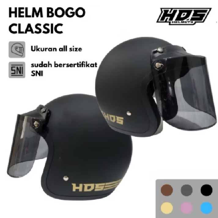 Helm Bogo Klasik Polos Half Face Retro