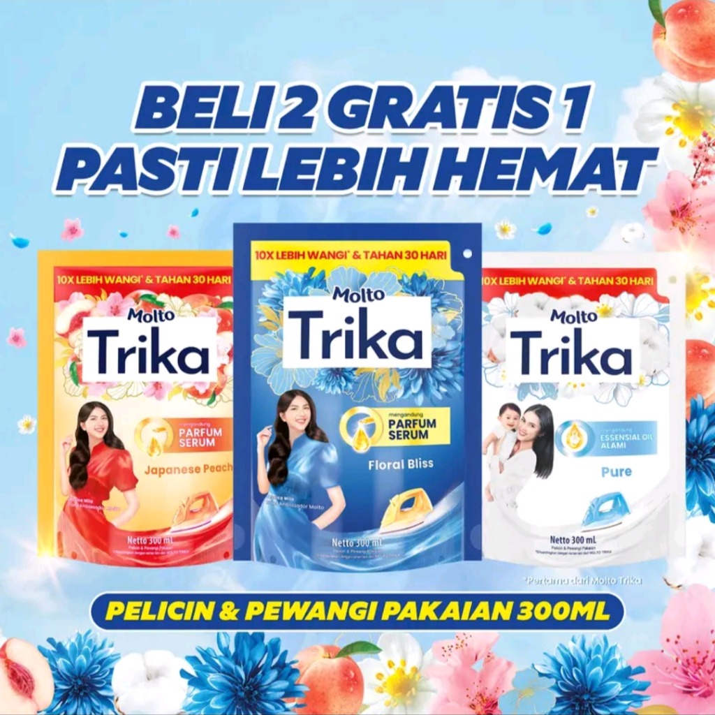 Molto Trika Pelicin dan Pewangi Pakaian All Varian 300ml [Beli 2 Gratis 1]