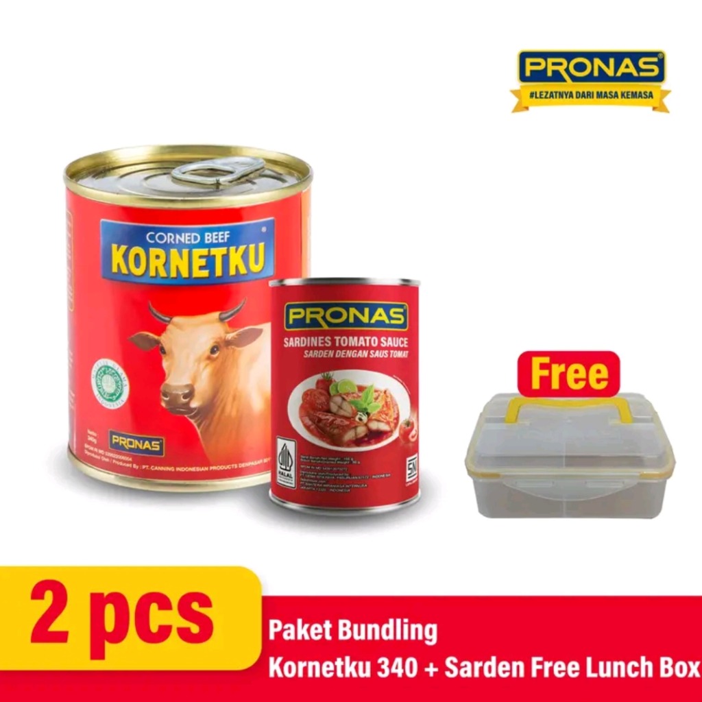 Paket Bundling Kornetku Kornet Sapi 340 gr dan Sarden Tomat 155 gr Free Lunch Box 