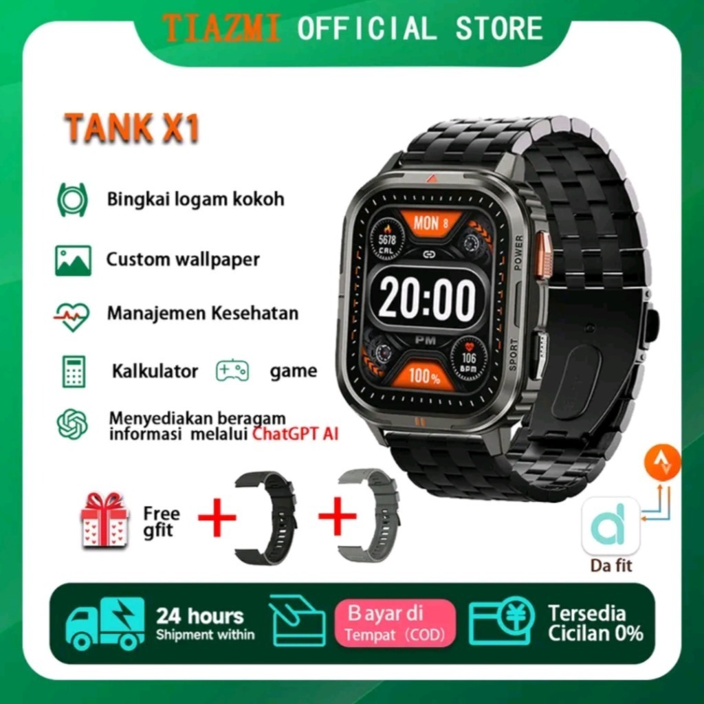 TIAZMI TANK X1 Smartwatch Tahan Air 3 ATM